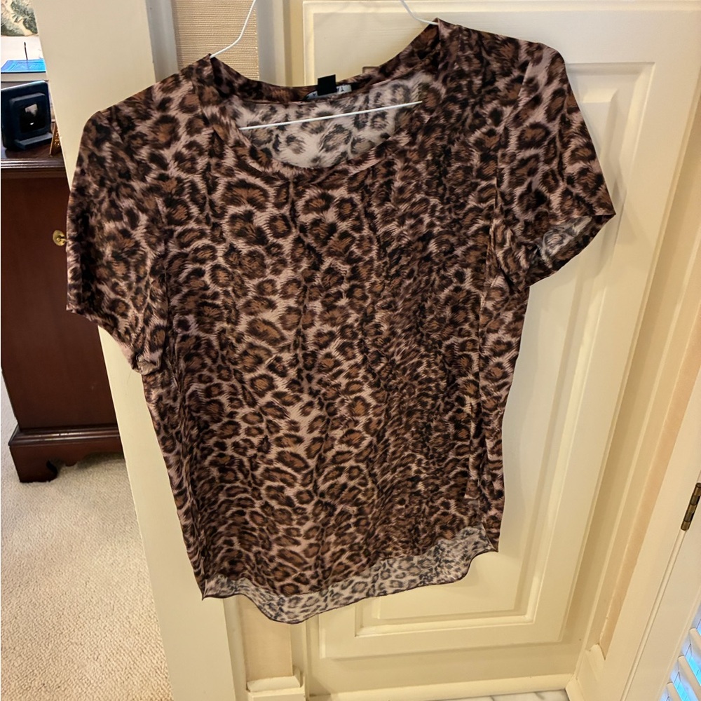 Acrobat Brown Leopard Print Short Sleeve Top
